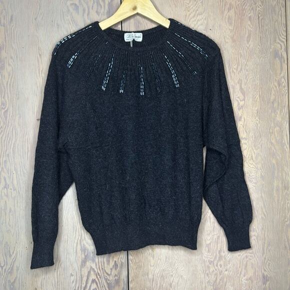Les Copains Sweaters - NWT Vintage Les Copains Beaded Embellishments Around Neckline Black Sweater